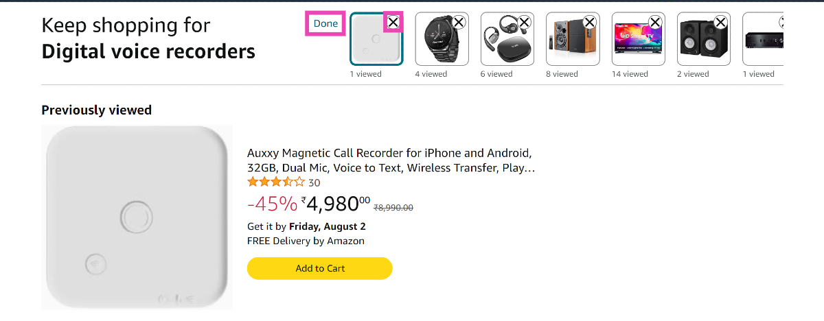 Step 4: Hit the cross icon next to the product you want to remove from your browsing history. How to Find Your Archived Orders and Browsing History on Amazon (2024)