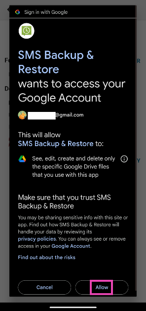 Step 7: Log into the cloud service and allow the app to access your account. How to back up text messages and SMS on your Android phone