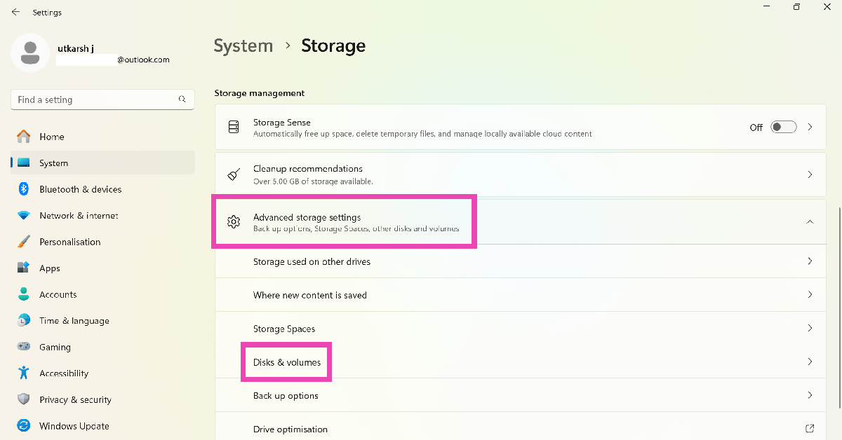Step 2: Click on Storage and select Advanced storage settings. Top 3 ways to turn off BitLocker in Windows 10 and 11 (2024)