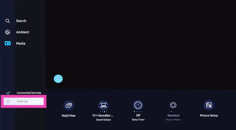 Step 1: Press the home button on the remote control and go to Settings.