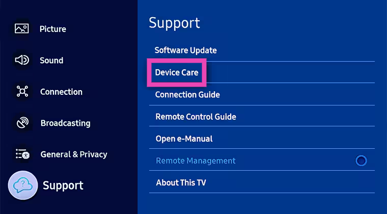 Step 3: Go to Support and select Device Care.