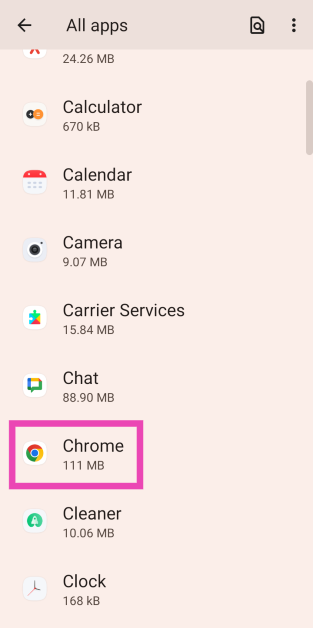Step 2: Tap on Google Chrome.
