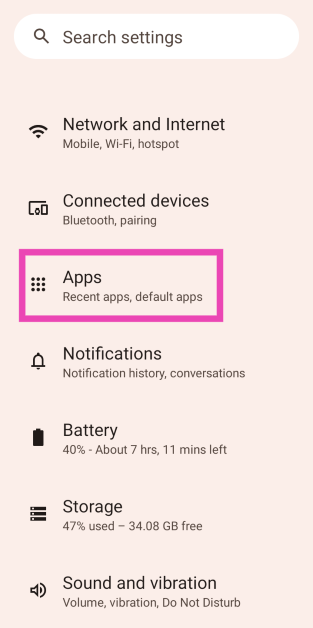 Step 1: Go to Settings and select Apps.