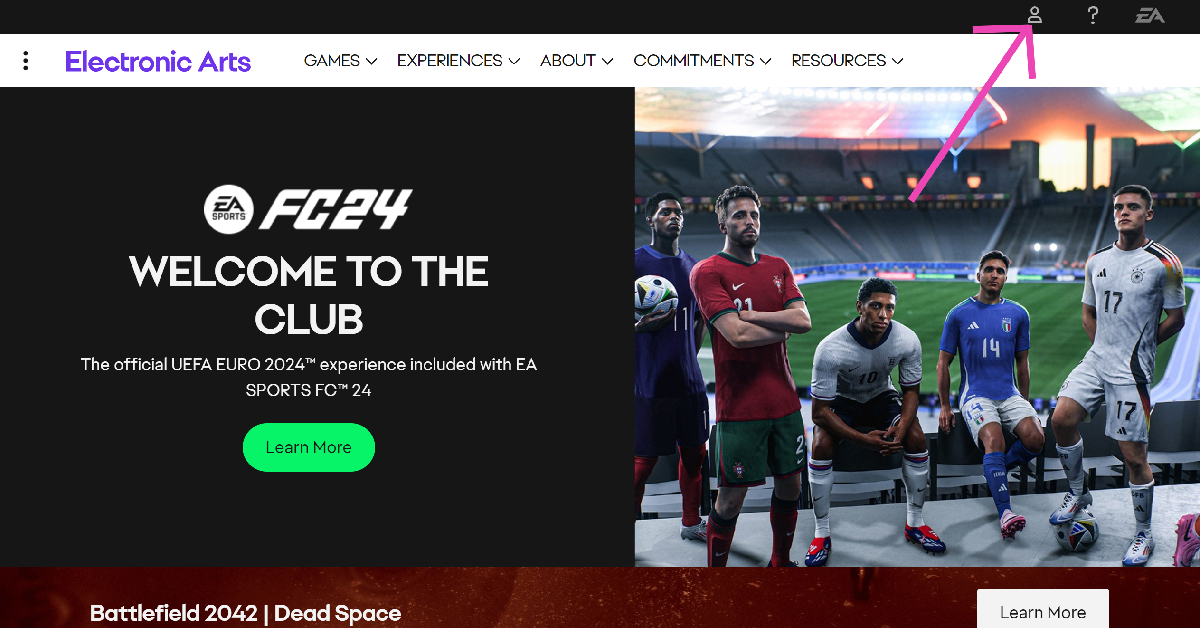 Step 1: Go to the official EA website on your PC and hit the profile icon.
