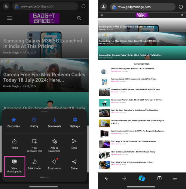 Step 3: Tap on View desktop site. The desktop site will open on the browser.