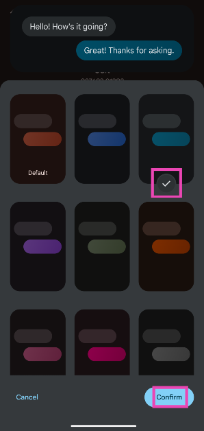 Step 4: Select a colour code from the list and hit Confirm.