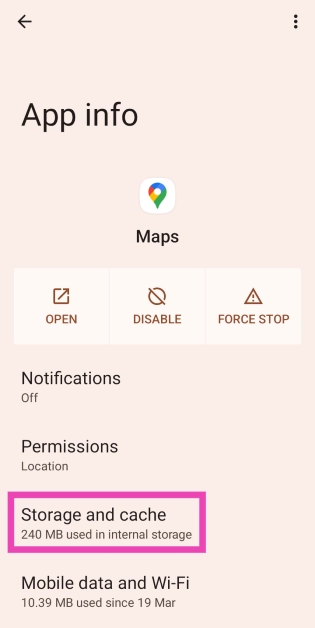 Step 3: Select Storage and cache.