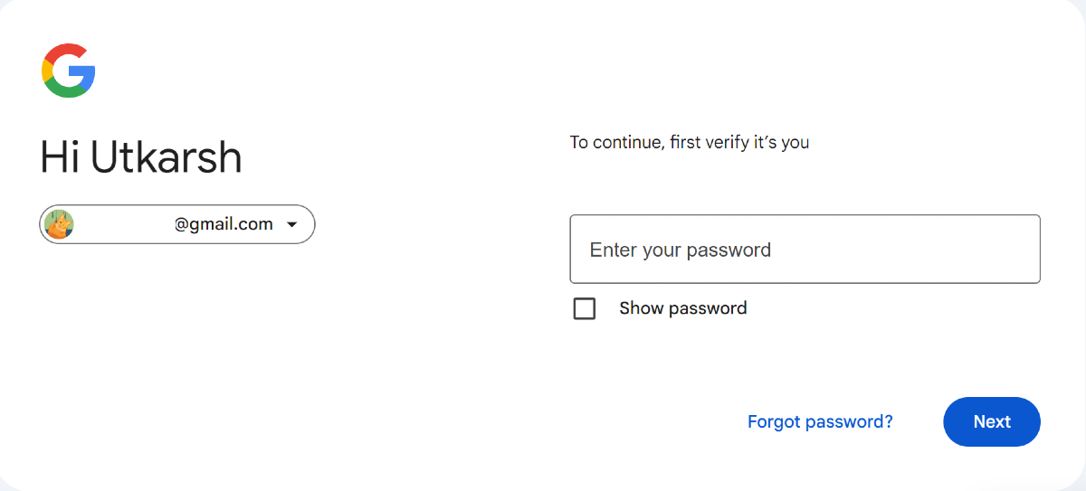 Step 3: Enter your Google Account password.