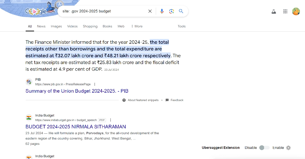 Step 2: Type in your search query. For example: If you’re looking for the details related to the 2024-25 budget, type site: .gov budget 2024-25. google search within url