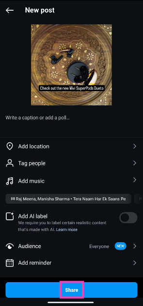 Step 7: On the following screen, hit Share. How to add text to your Instagram posts