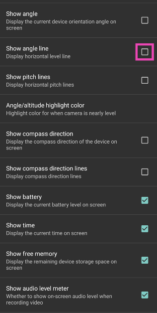 Step 4: Select the checkbox for Show angle line. How to add level and grid lines to your Android phone’s camera app