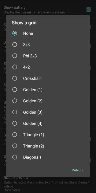 Step 6: Select your preferred grid from the list. How to add level and grid lines to your Android phone’s camera app