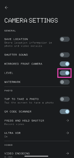 Step 5: Turn on the toggle switch for Level.