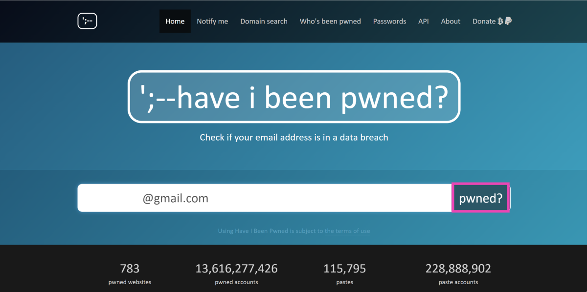Step 2: Hit Enter or click on ‘pwned?’