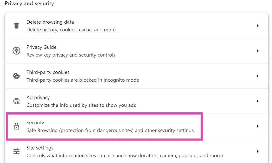 Step 4: Click on Security.