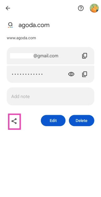 Step 4: Hit the Share icon. How to share passwords with your family using Google Password Manager (2024)