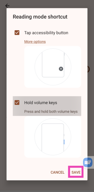 Step 1: Customise the reading mode shortcut in a way that suits you. You can trigger reading mode by long-pressing both the volume keys or adding an accessibility icon to the screen. You can activate reading mode by using Google Assistant as well.