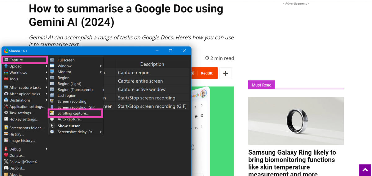 Step 4: Click on Capture and select Scrolling capture.