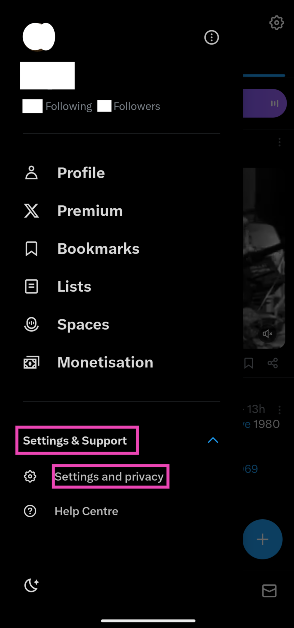 Step 3: Expand the Settings & Support menu and tap on Settings and privacy.
