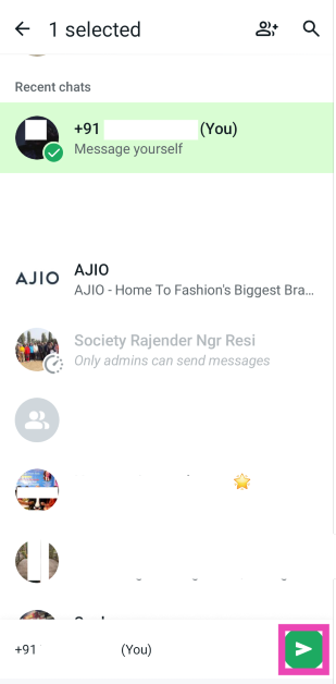 Step 6: Select the destination. You can choose multiple chats at once.