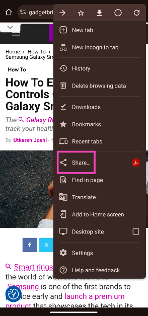 Step 2: Tap the ellipses at the top right corner of the screen and select Share.