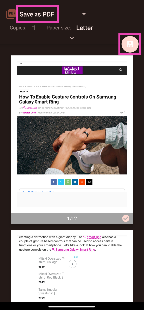 Step 4: Hit the dropdown menu at the top of the screen and select Save as PDF.