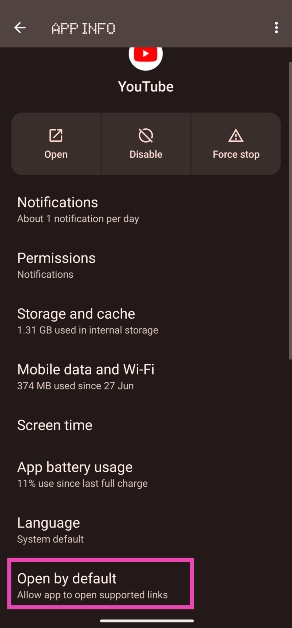 Step 3: Tap on Open by default. 6 ways to fix ‘YouTube links not opening in WhatsApp' (2024)