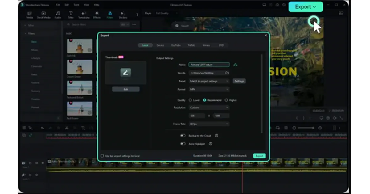 previewing and saving the project