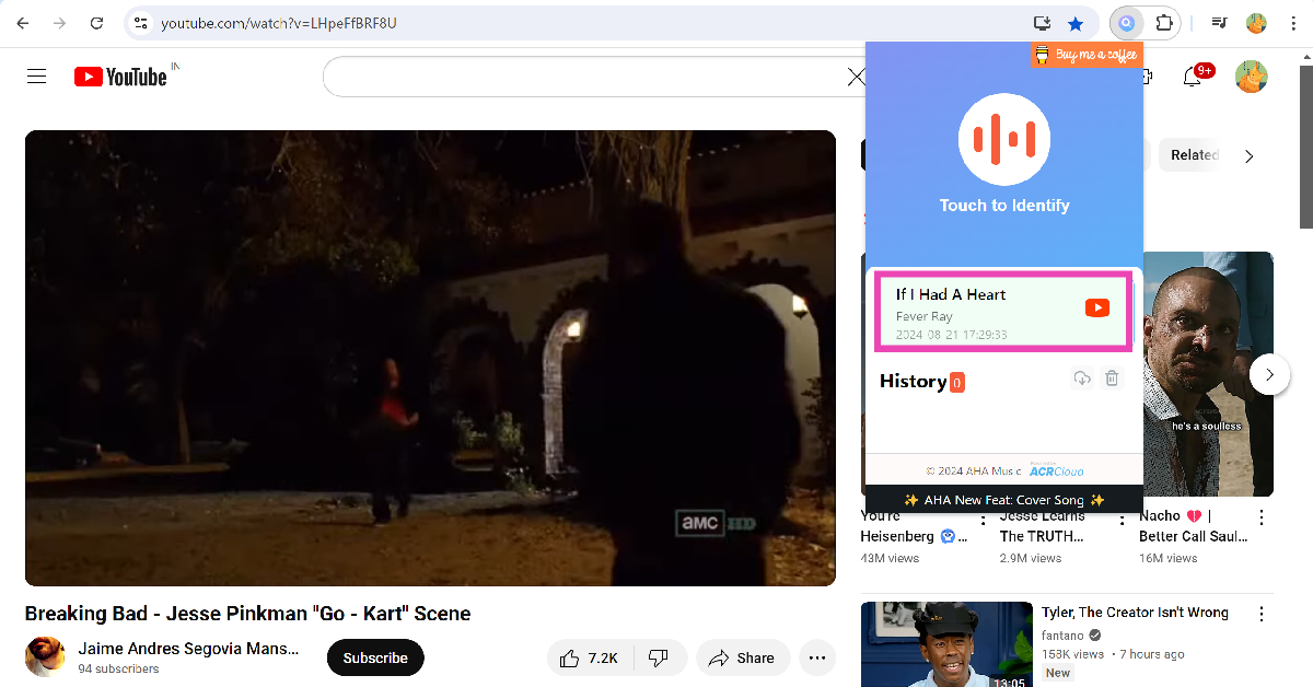 Step 5: Once the song has been identified, its title and artist will appear in the extension’s box. Click on the song to view its streaming options.