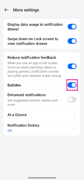 Step 3: Turn off the toggle switch for Bubbles.