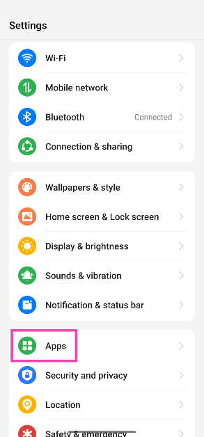 Step 1: Go to Settings and select Apps.