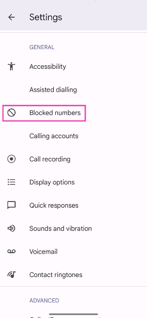 Step 4: Tap on Blocked numbers.