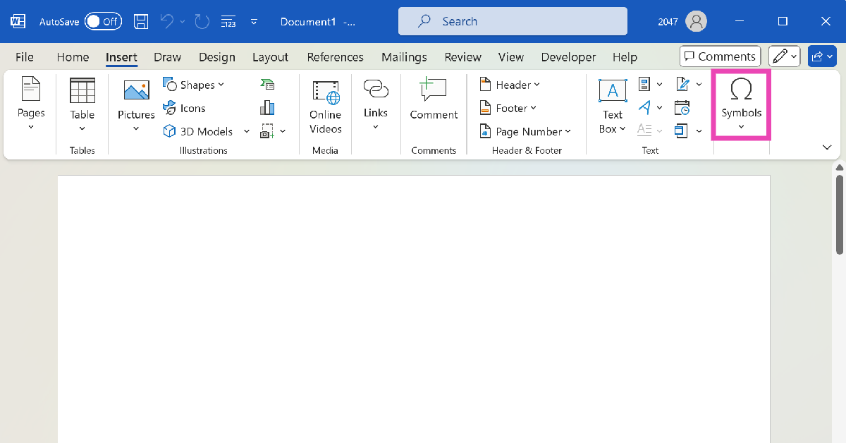 Step 3: Click on Symbols.
