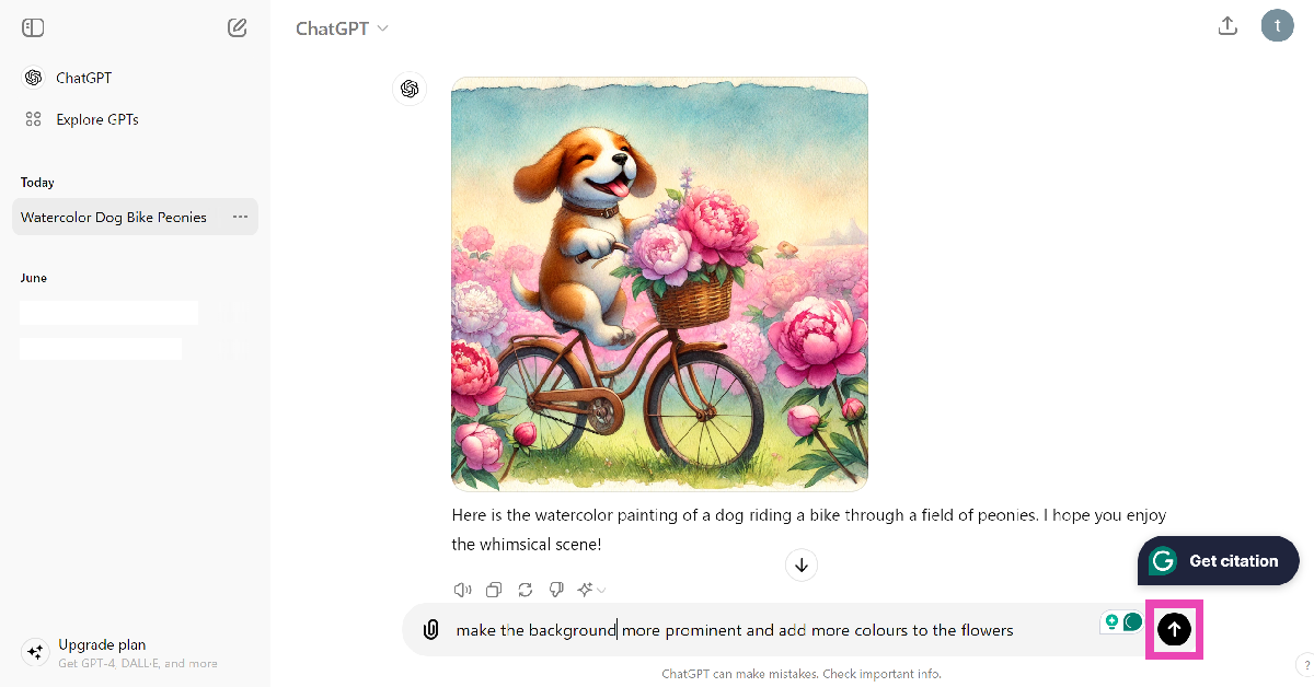 Step 4: Wait for a few seconds as ChatGPT generates the image.