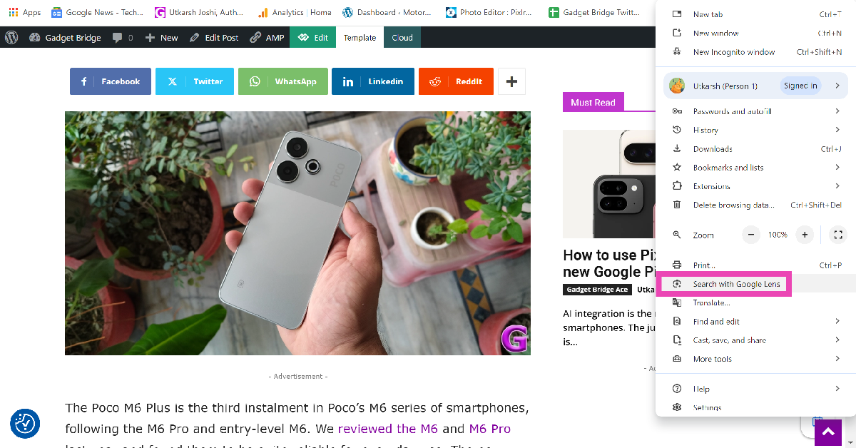 Step 3: Select Search with Google Lens.