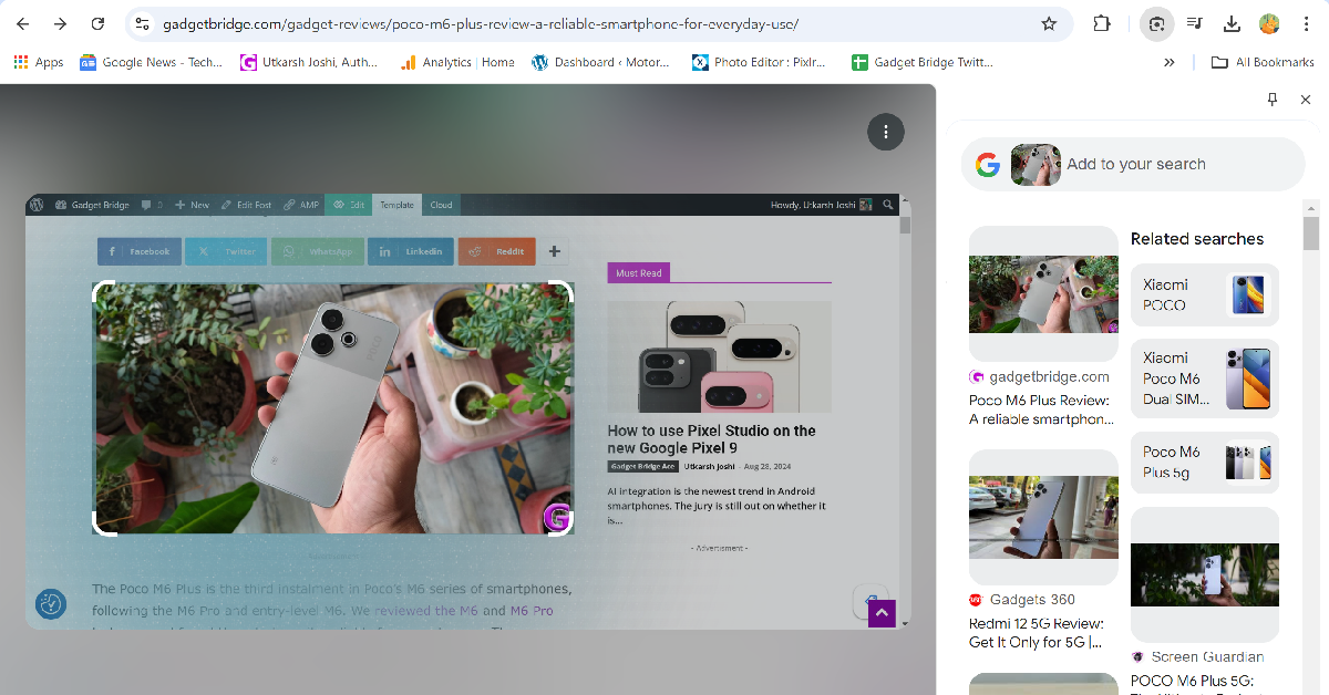 Step 5: The results will appear on a sidebar on the right side of the screen. You can further refine the results by adding text queries to the image.