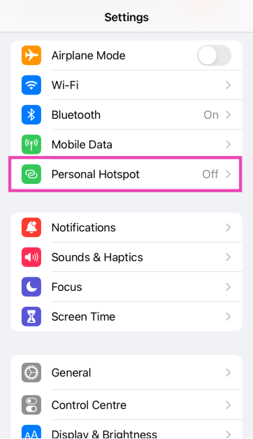 Step 2: Tap on Personal Hotspot.