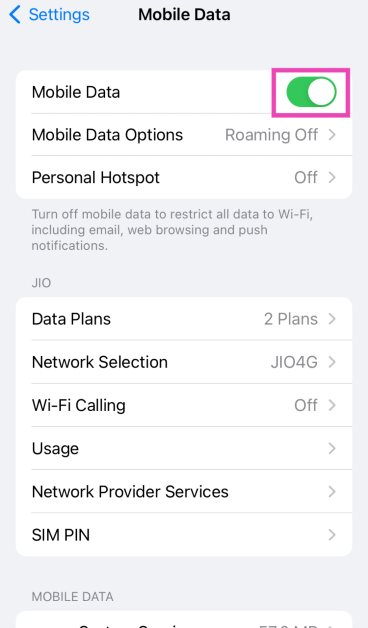 Step 2: Turn off the toggle switch next to Mobile Data. 7 Ways to Fix iPhone Personal Hotspot That's Not Working (2024)
