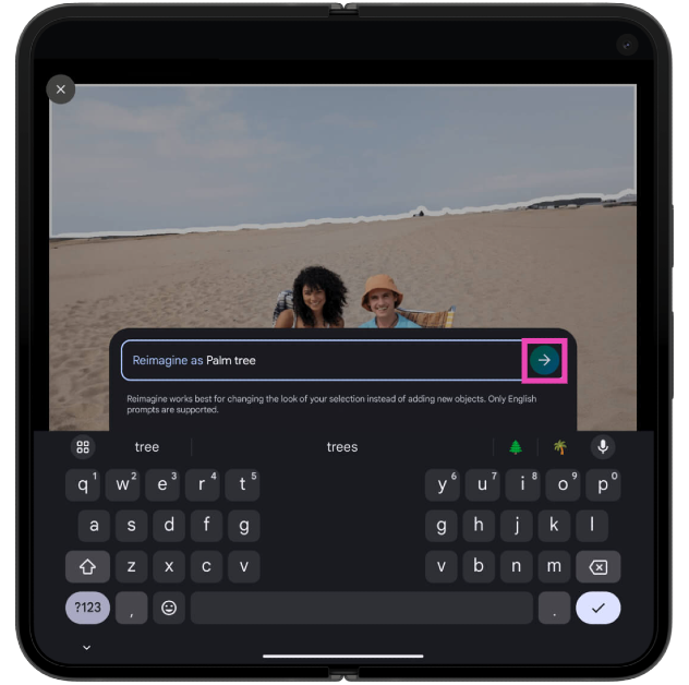 Step 6: Enter a prompt and hit the arrow icon. How to ‘Reimagine’ pictures and edit them using AI on Google Pixel 9
