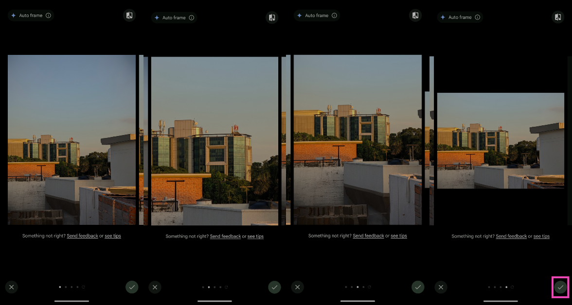 Step 6: The Magic Editor will scan and analyse the picture for any compositional mistakes. After a few seconds, it will present four results with different compositions.  How to reframe your pictures using Google Pixel 9’s Magic Editor