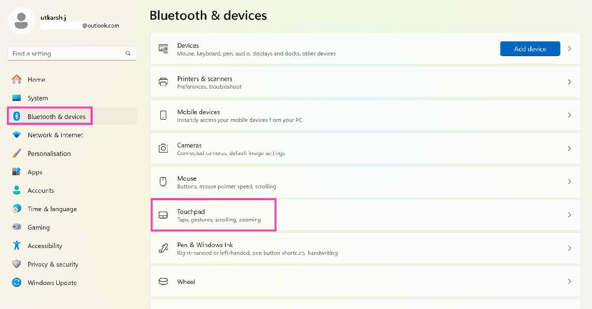 Step 2: Select Bluetooth and devices. Top 3 ways to fix disappearing cursor in Windows 10