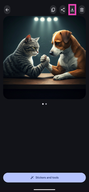 Step 10: On the following page you can view the downloaded and edited images. Hit the downward arrow at the top right corner of the screen to save the image(s) on your phone. 