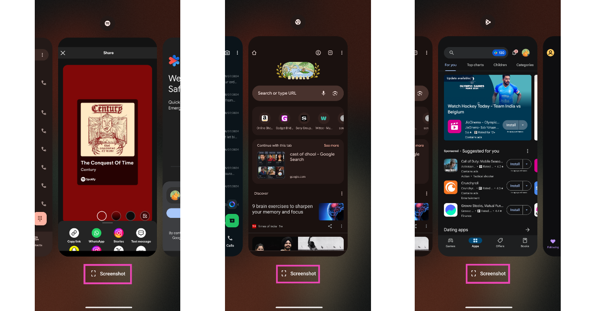 Take a screenshot from the app preview screen
