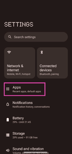 Step 1: Go to Settings and select Apps.