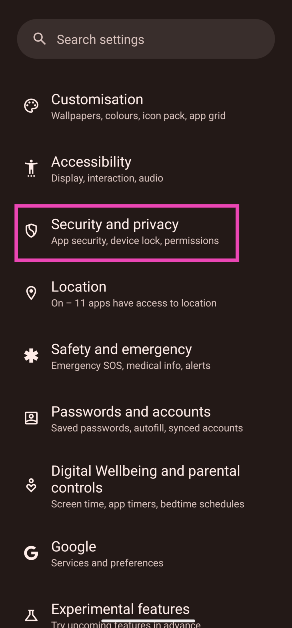 Step 1: Go to Settings and select Security and privacy.