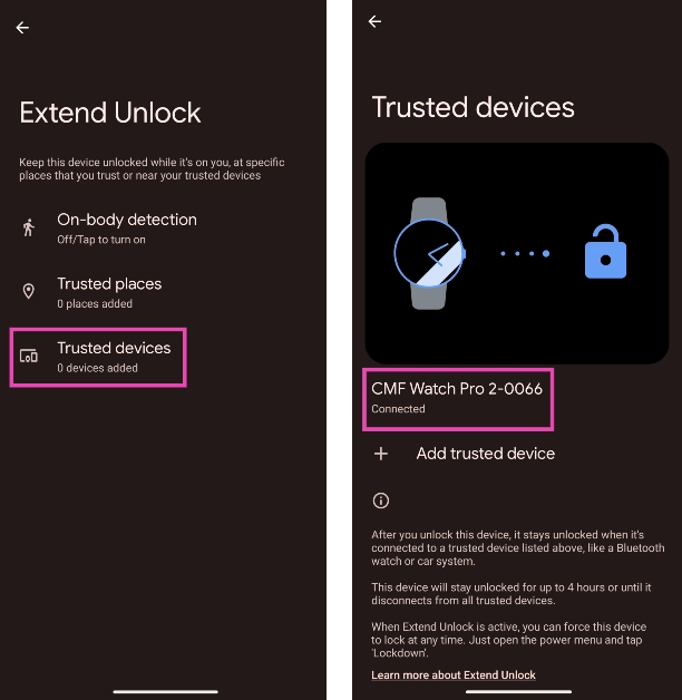 Step 8: Tap on Trusted devices and add your smartwatch or car system.  Best 7 Ways to Unlock Your Android Device (2024)
