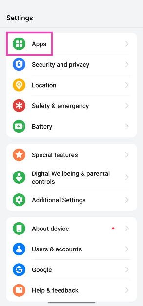Step 1: Go to Settings and select Apps.