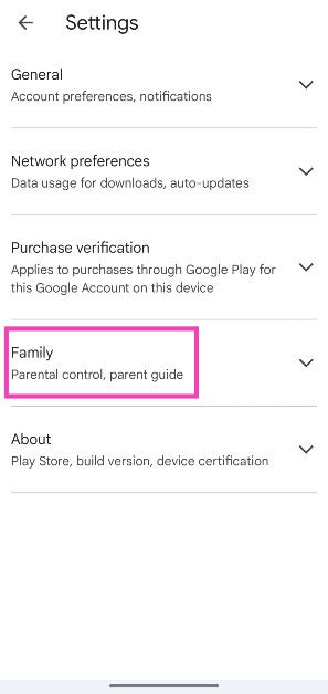 Step 4: Tap on Family.