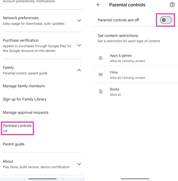 Step 5: Turn off the toggle switch for Parental Controls.