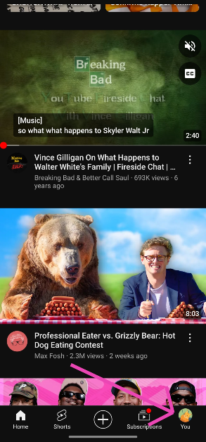 Step 1: Launch the YouTube app on your phone and tap your profile icon at the bottom right corner of the screen.